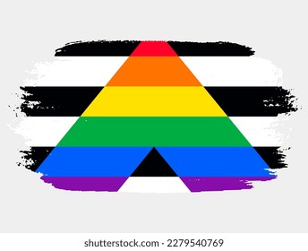 Bandera del Aliado recto pintada con pincel sobre fondo blanco. Concepto de derechos LGBT. Afiche de los modernos desfiles del orgullo. Ilustración del vector