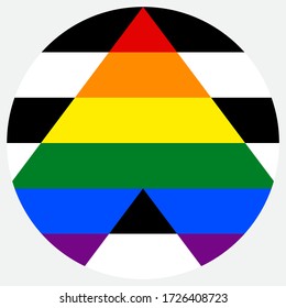 Straight Ally Flag,, Round Shape Icon On White Background