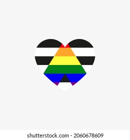 Straight ally flag with white background. Heart-shaped flag icon.