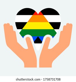 Straight Ally Pride Flag, In Heart Shape Icon On White Background, Vector Illustration