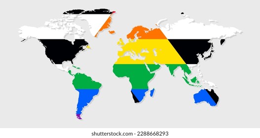 Gerade Ally Stolz Fahne in einer Form von Weltkarte. Flagge von Schwulen, Transsexuellen, Bisexuellen, Lesben usw.