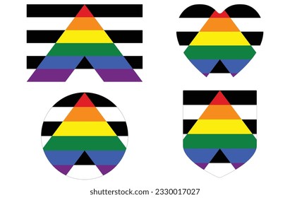 Bandera del orgullo directo en conjunto de formas. Bandera LGBTQ en juego de formas. 	