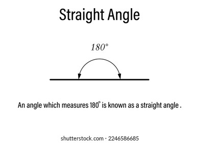 Straight angle. Geometry and mathematics symbol. Educaional infographic. School geometry learning material. Vector illustration.