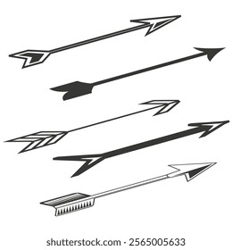 Straight arrow icons. Classic arrow shapes. Black arrow vectors. Minimalist dart symbols.