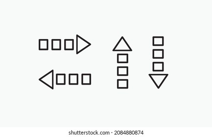 Straight Arrow Icons Dashed Line Outline Style Four Directions Right, Left, Up and Down, Arrow icon page symbol for website, Design Arrow Icon Logo, App, UI. Arrow Icon Vector illustration