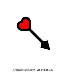 Straight arrow pointer with heart. Vector icon on white background.