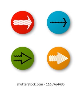 Straight arrow ribbon button. Direction right banner shape. Trend arrow stripe form flat icon. Index location button. Pointer position. Vector simple arrows