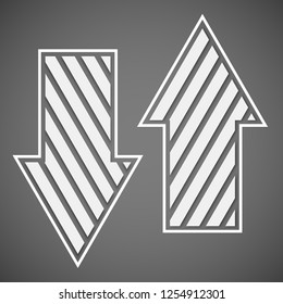 Straight arrow ribbon button. Direction right banner shape. Trend arrow stripe form flat icon. Index location button. Pointer position. Vector simple arrows