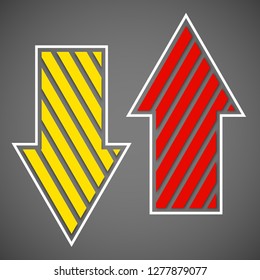 Straight arrow ribbon button. Direction right banner shape. Trend arrow stripe form flat icon. Index location button. Pointer position. Vector simple arrows