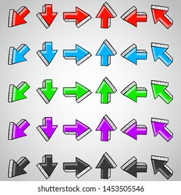 Straight arrows. Colored set of hand drawn doodles. Vector illustration
