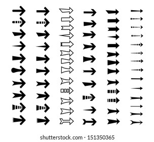 Straight Arrows Icon Set, Various Style, Edge, Curve, Direct, Direction, Link, Next, Point, Sharp And Blunted On White Background