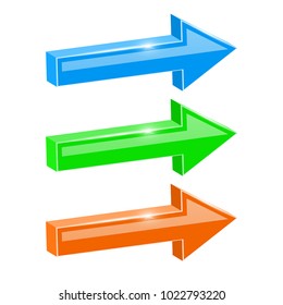 Straight arrows. Web 3d shiny colored icons. Vector illustration isolated on white background