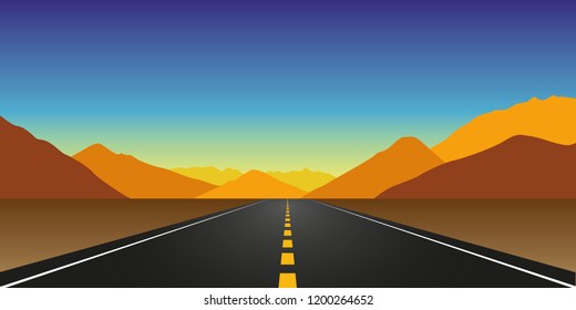 straight asphalt road in autumn in the mountains landscape vector illustration EPS10