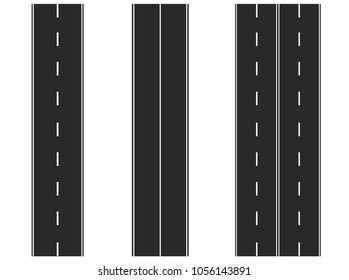 Straight asphalt roads. Carriageway vector. Two-lane road, single lane road. Highway
