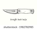 Straight back knife type. Ink black and white drawing outline illustration