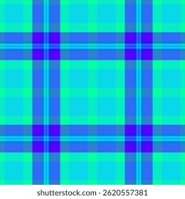 Straight background texture textile, sofa fabric tartan pattern. Royal plaid check seamless vector in bright and cyan colors palette.