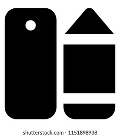 
Straight bar with another shape oval like ending at a corny edge, icon for pencil and rules 
