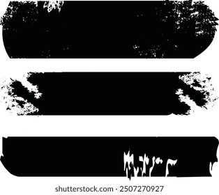 Straight black brush strokes set. Grunge paint stripe. Vector brush stroke. Distressed banner. Black isolated paintbrush collection. Modern textured shape. Dry border in black.