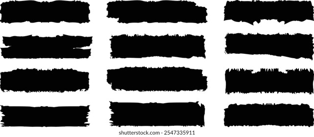 Straight Black Brush Strokes Set. Brush stroke set isolated on background. Hand drawn grunge banner collection. Paint brush stroke vector illustration