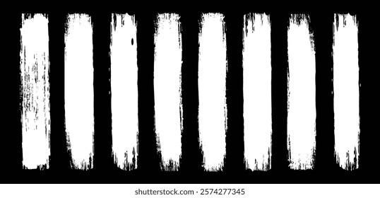  Straight Black Brush Strokes Set on Black Background. Vector grunge paint brush strokes collection. Black paint spots vector for design.