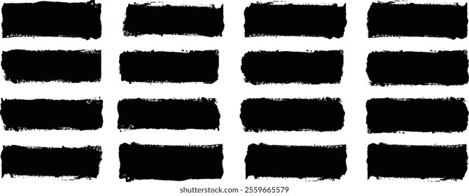 Straight Black Brush Strokes . Various width brush strokes. Grunge Paint stripe . Vector brush Stroke . Distressed banner . Black isolated paintbrush collection . Modern Textured shape .