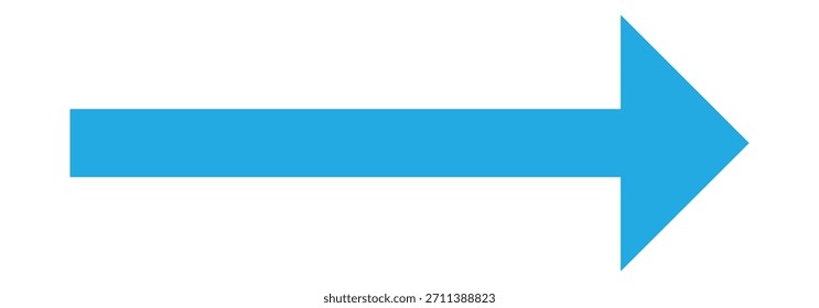 Seta longa azul reta vetor para a direita. Seta de linha azul apontando para o lado direito. Ícone de seta de estilo plano. Ícone de seta azul longa isolado em fundo branco.