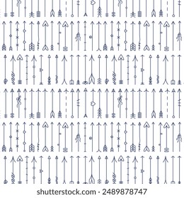 Straight bow arrows seamless pattern, outline simple style, Indian ethnic motif, line doodle. Vector illustration