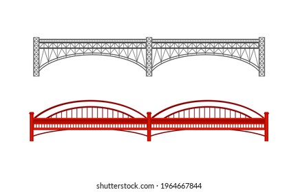 Straight Bridges Made of Metal with Baluster Vector Set