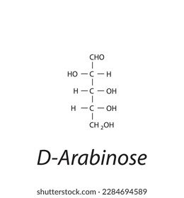 Straight chain form chemical structure of D-Arabinose sugar. Scientific vector illustration on white background.