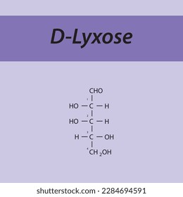 Straight chain form chemical structure of D-Lyxose sugar. Scientific vector illustration on purple background, carbon numbering.