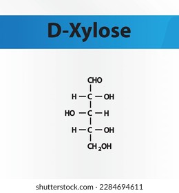 Straight chain form chemical structure of D-Xylose sugar. Scientific vector illustration on white and blue background.