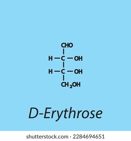 Straight chain form chemical structure of D-Erythrose sugar. Scientific vector illustration on blue background.