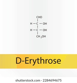 Straight chain form chemical structure of D-Erythrose sugar. Scientific vector illustration on white and orange background.