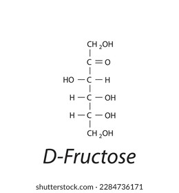 Straight chain form chemical structure of D-Fructose sugar. Scientific vector illustration on white background.