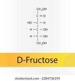 Straight chain form chemical structure of D-Fructose sugar. Scientific vector illustration on white and orange background.