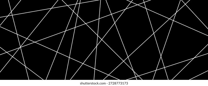 Fondo de líneas aleatorias caóticas rectas. Líneas blancas que se cruzan sobre un fondo negro