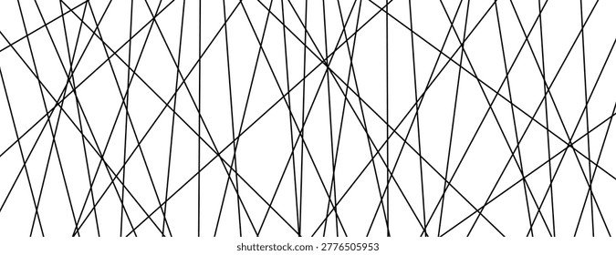 Straight chaotic random lines background. Intersecting black lines on a white background