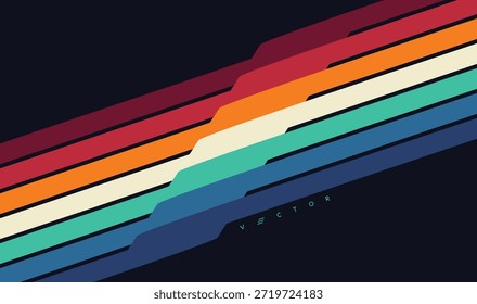 Líneas rectas de colores sobre fondo negro. Estilo retro de los años 70 o 80. Plantilla de diseño de la cubierta. Ilustración vectorial para folleto, póster, tarjeta, presentación, volante o Anuncio.