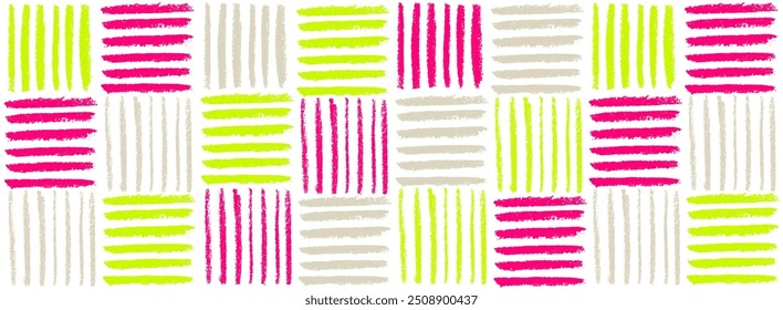 Straight colorful brush strokes and bold lines. Simple Hand drawn grunge brush strokes print. charcoal texture. Dashes or thick lines. dry brush vector grid.