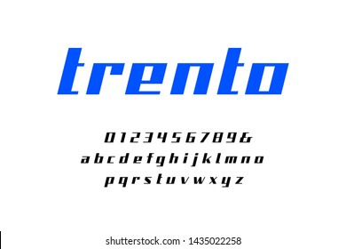 Straight contrast italic font. Vector alphabet with latin letters and numbers.