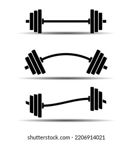 Straight and curved barbell icon isolated on white background. Weightlifting equipment, Bodybuilding, gym, crossfit, workout, fitness club symbol. Sport vector illustration