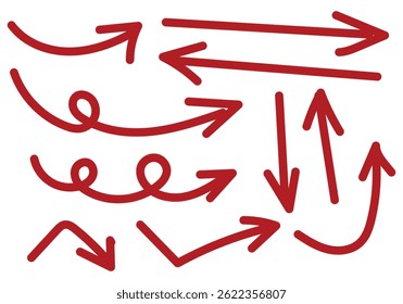 Straight and curved red brush stroke arrows icon sheet