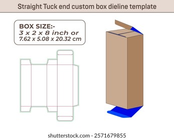 Straight custom Tuck end box dieline template 3x 2x 8 Inch