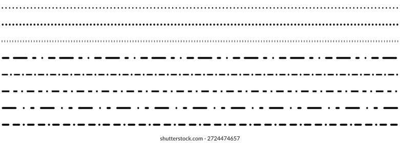 Gerader Strich. Design der Stiftränder, Unterstrichensymbole, Punktmustersymbol, Abschnittsstreifenelemente, Unterstrichensammlung für Stifte