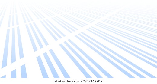 Straight Diagonal Light Blue Lines in Diminishing Perspective Horizon View as Abstract Textured Geometric Striped Background or Banner for Website. Vector Art.