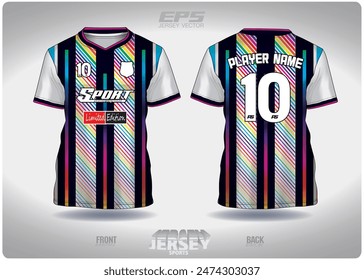 Straight and diagonal rainbow stripes pattern design, illustration, textile background for sports t-shirt, football jersey shirt mockup for football club. consistent front view