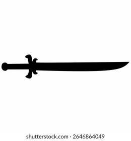 Una silueta de espada recta y de doble filo con un fuerte guardaespaldas, comúnmente asociado con caballeros y guerreros medievales.