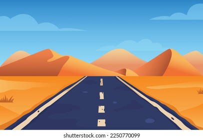 Straight empty car road in the desert scenery.