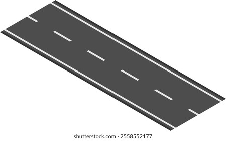 Straight, empty road stretching into the distance, featuring an isometric view that captures transportation, travel, and infrastructure concepts, inviting journeys and adventures ahead