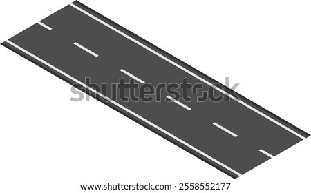 Straight, empty road stretching into the distance, featuring an isometric view that captures transportation, travel, and infrastructure concepts, inviting journeys and adventures ahead